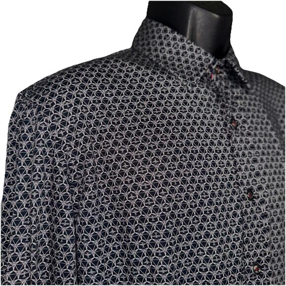 Buttercloth Shirt Men LG Robert Herjavec Geometric Aviation Flip Cuff Blue Plane - Picture 3 of 8